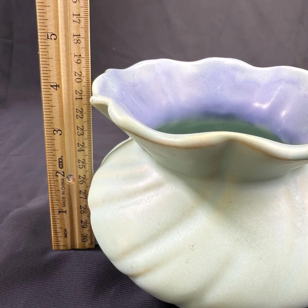 Vintage WELLER Vase Signed Since 1872 Pottery Blue Green Glaze‎ Handles